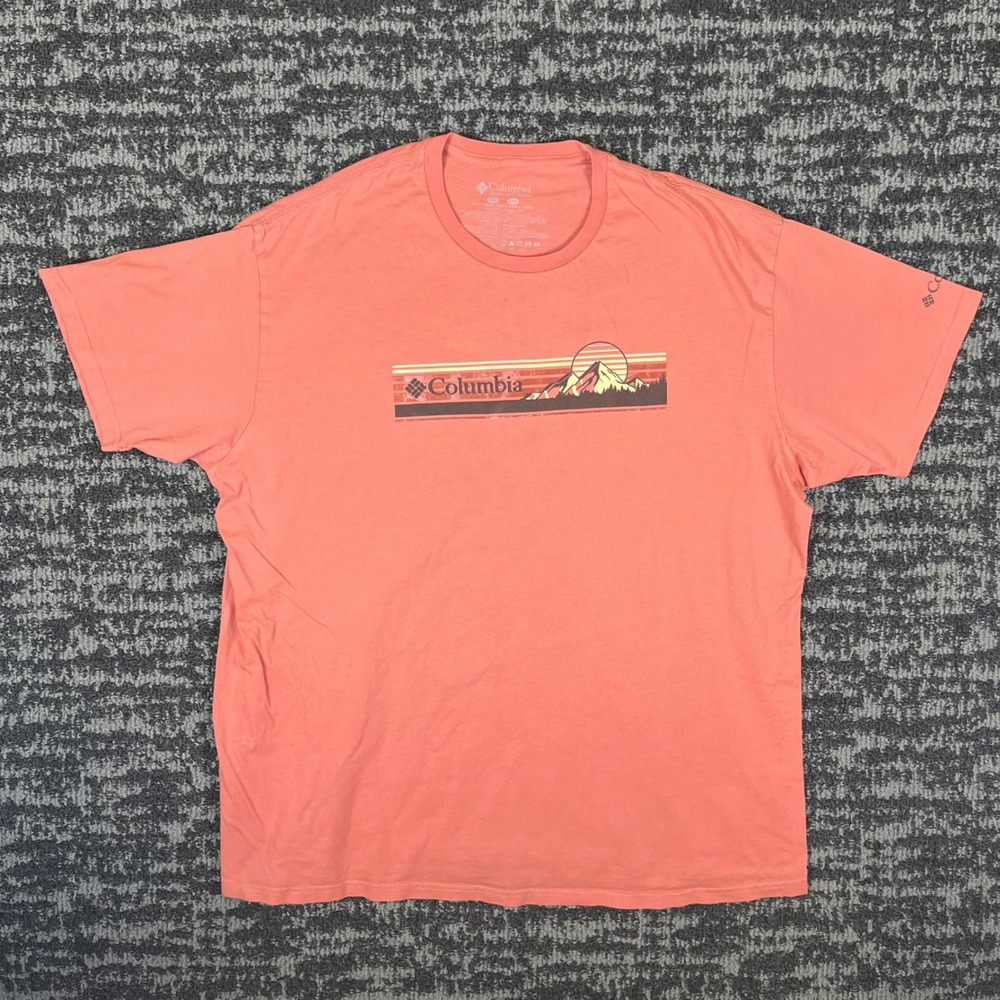 Columbia T-Shirt Mens XXL Coral Pink Mountain Graphic Short Sleeve Crew Neck